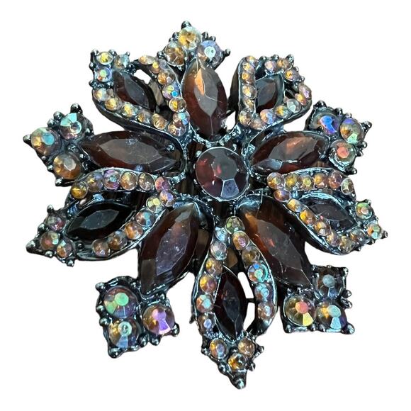 Vintage Art Deco Rhinestone Flower Brooches Burnt Orange Pin Jewelry Women Glam - Picture 14 of 14